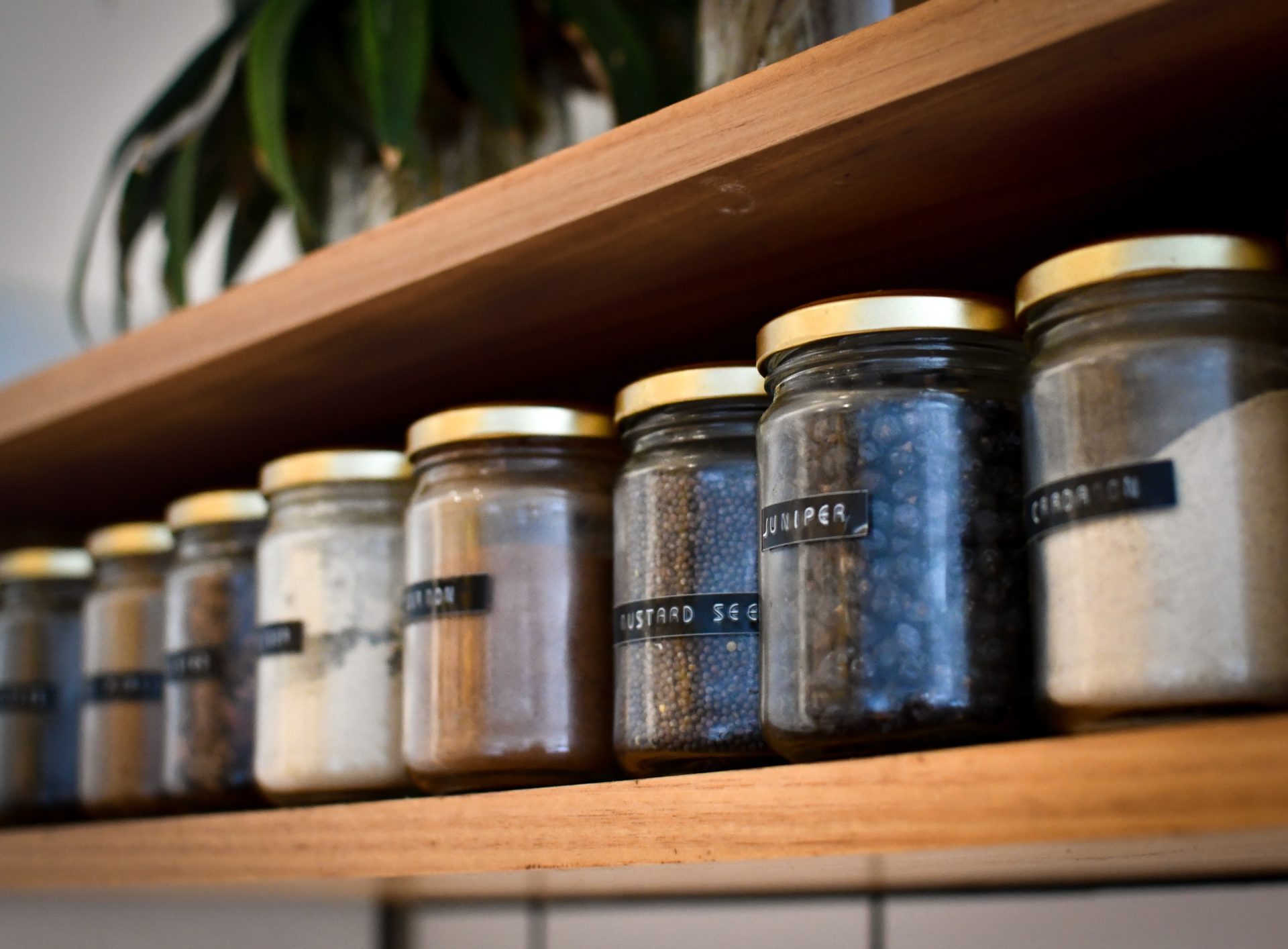 Glass jars on a pantry shelf