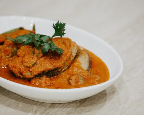 A bowl of curried fish